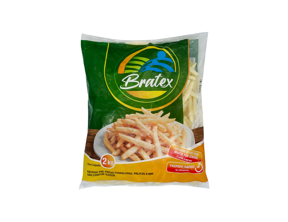 BATATA PALITO CONGELADA PRÉ FRITA 9 MM CORTE TRADICIONAL BRATEX 2 KG (CX 6 PCT)
